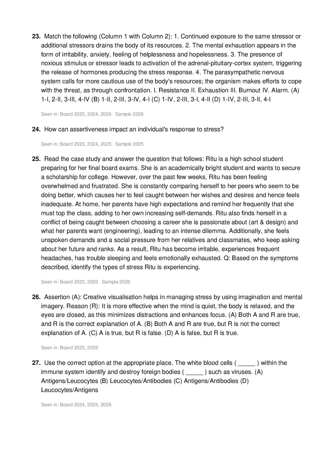 CBSE Class 12 Psychology Important Questions 2027 (PDF)
