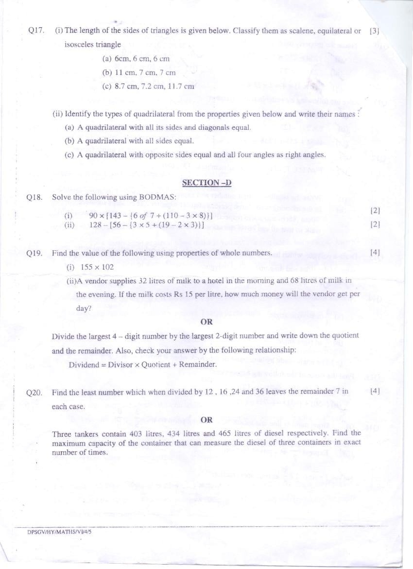 Cbse Class 6 Half Yearly Question Paper Maths 0227