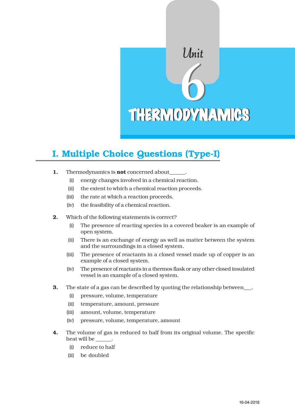 NCERT Exemplar Class 11 Chemistry unit 6 Thermodynamics - Page 1
