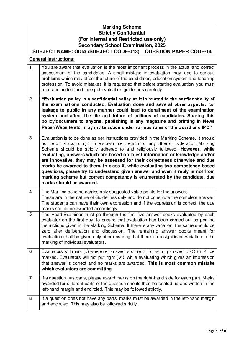CBSE Class 10 Question Paper 2025 Solution Odia - Page 1