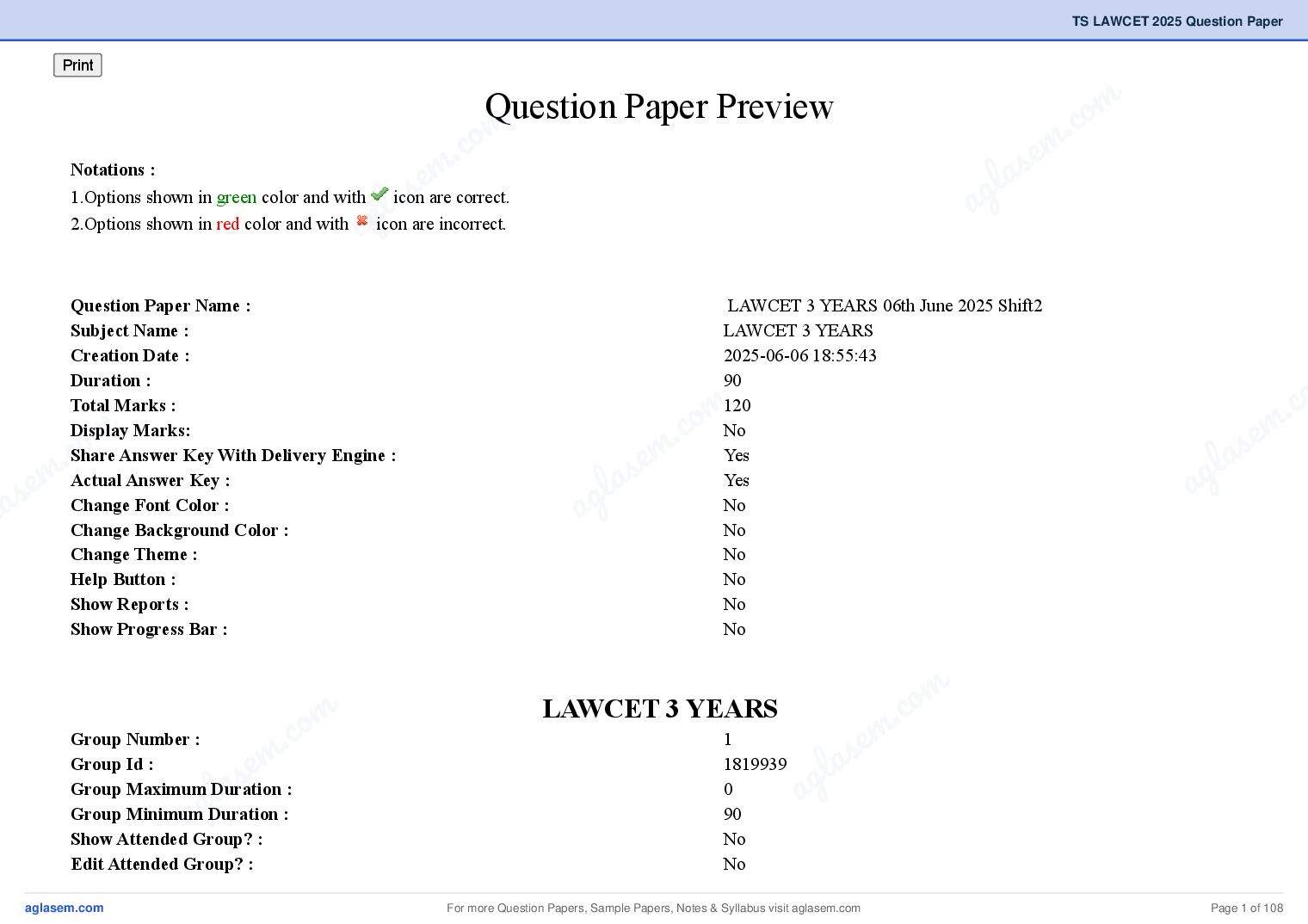 TS LAWCET 2025 Question Paper PDF (3-Year LL.B., Answers Marked)