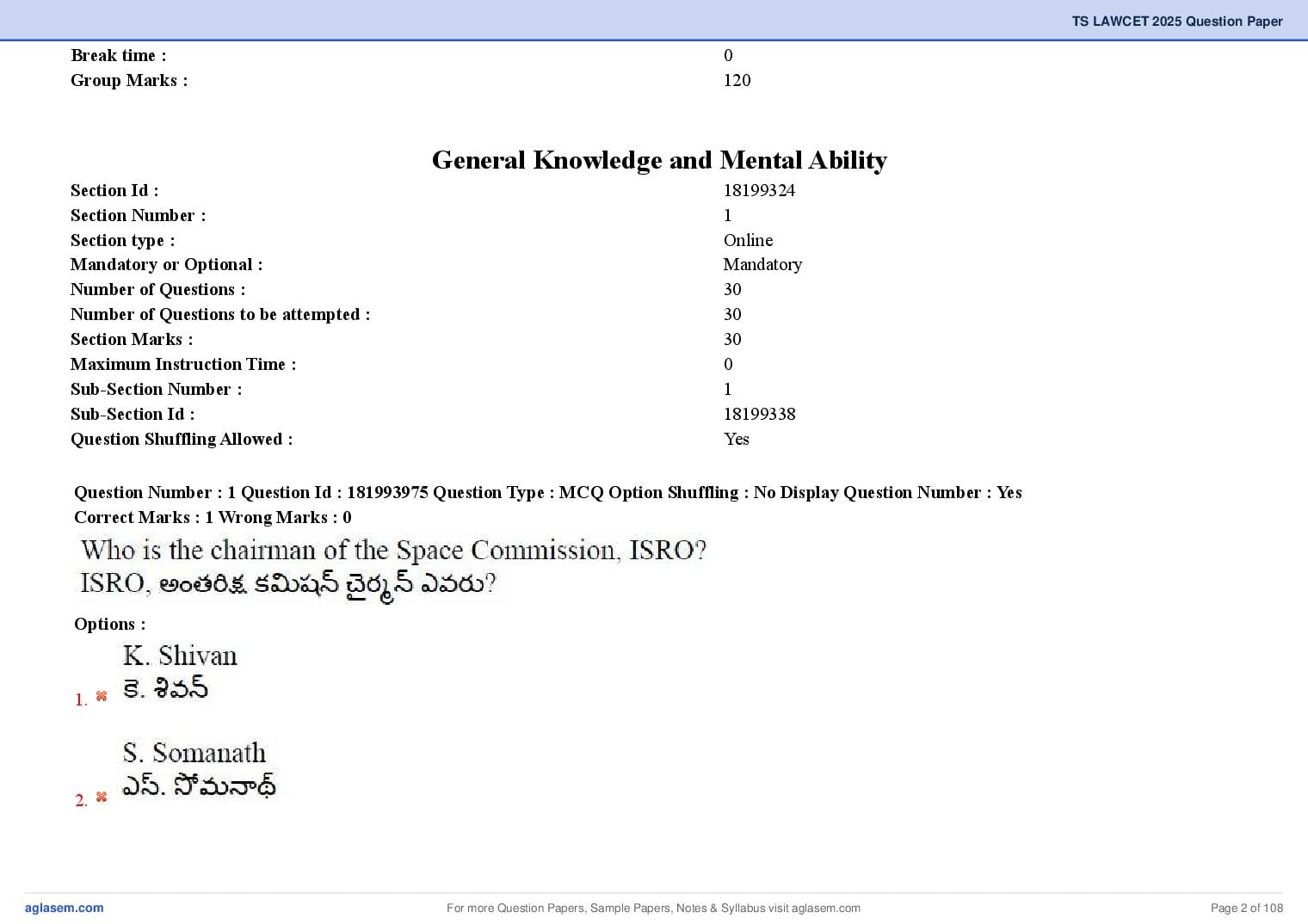 TS LAWCET 2025 Question Paper PDF (3-Year LL.B., Answers Marked)