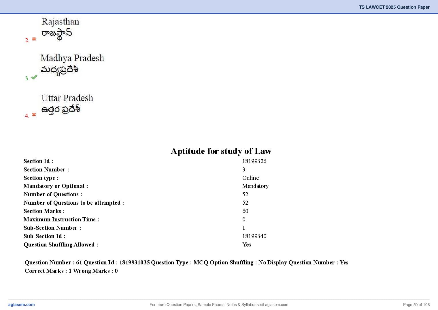 TS LAWCET 2025 Question Paper PDF (3-Year LL.B., Answers Marked)