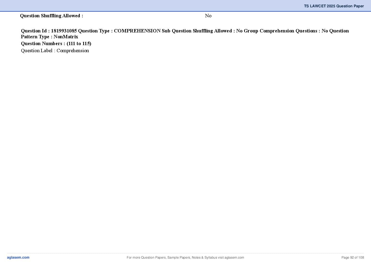 TS LAWCET 2025 Question Paper PDF (3-Year LL.B., Answers Marked)