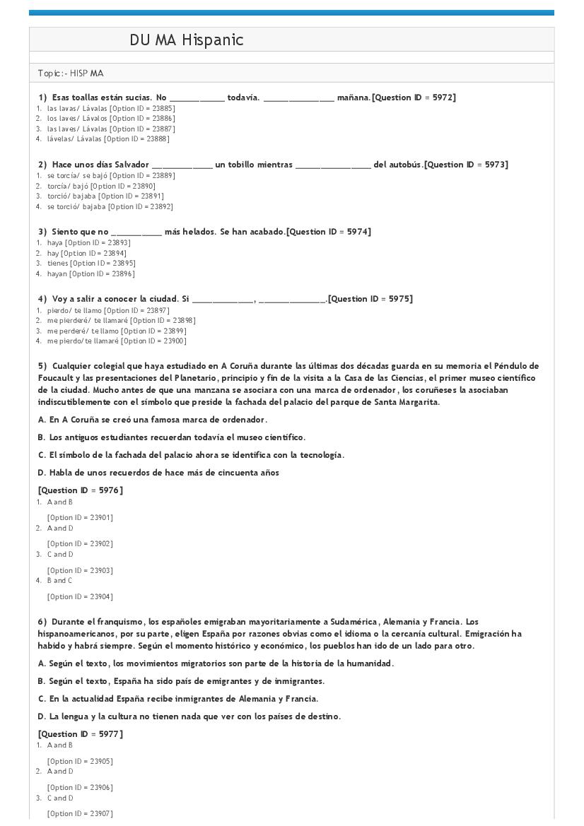 DUET 2021 Question Paper MA Hispanic - Page 1