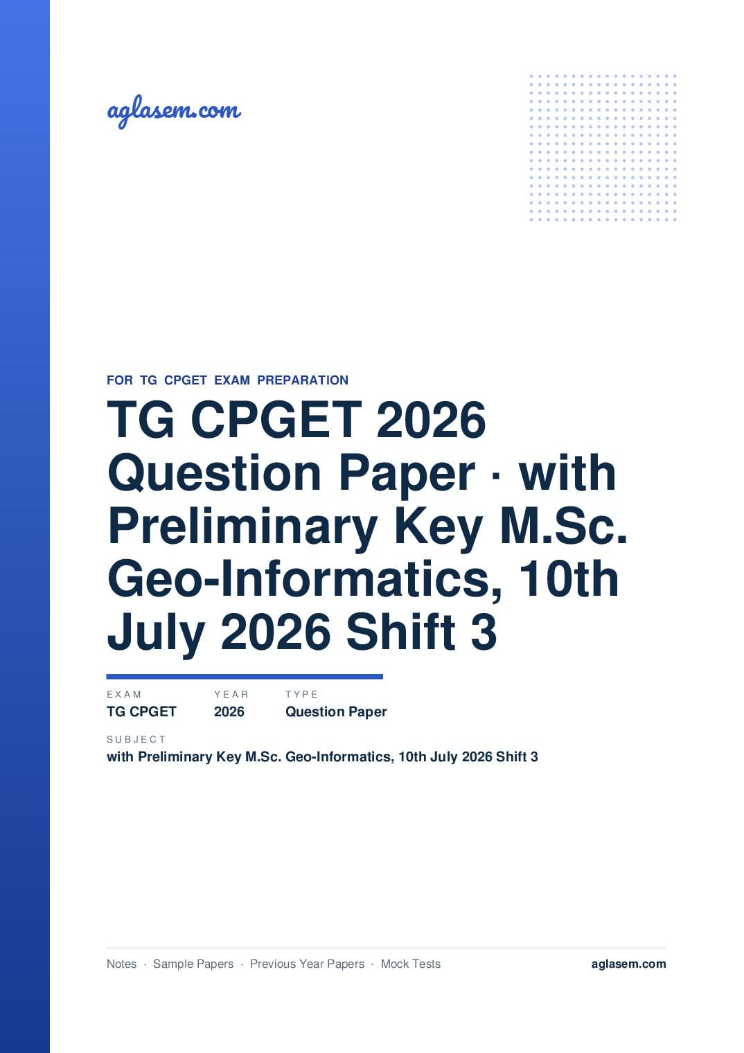 TG CPGET 2026 Question Paper with Preliminary Key M.Sc. Geo-Informatics, 10th July 2026 Shift 3 - Page 1 of 21