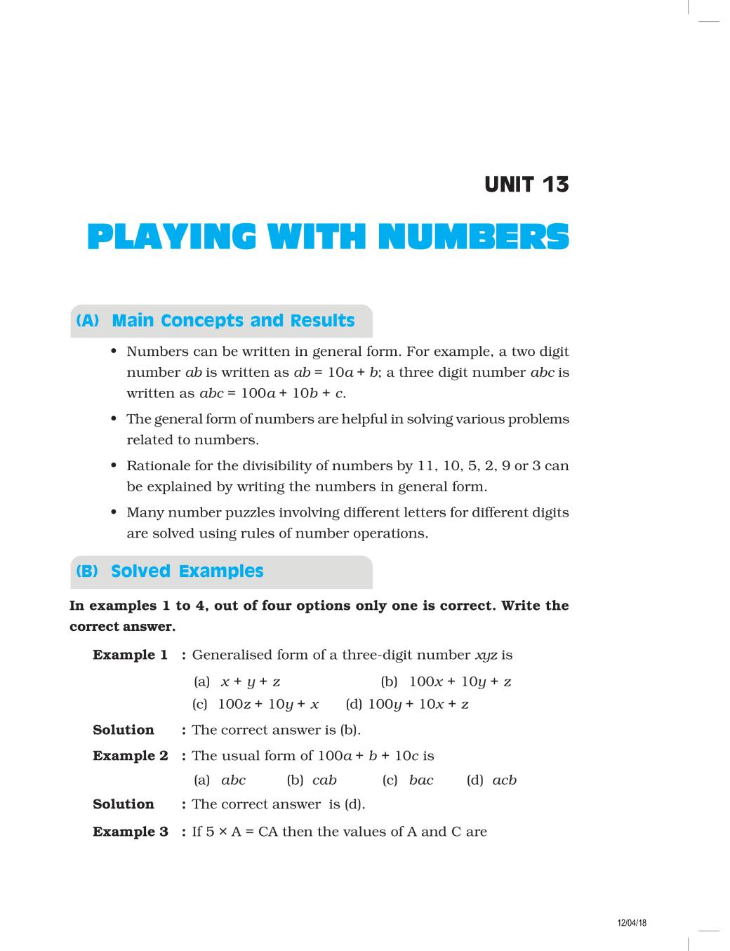 NCERT Exemplar Class 08 Maths Unit 13 Playing With Numbers - Page 1