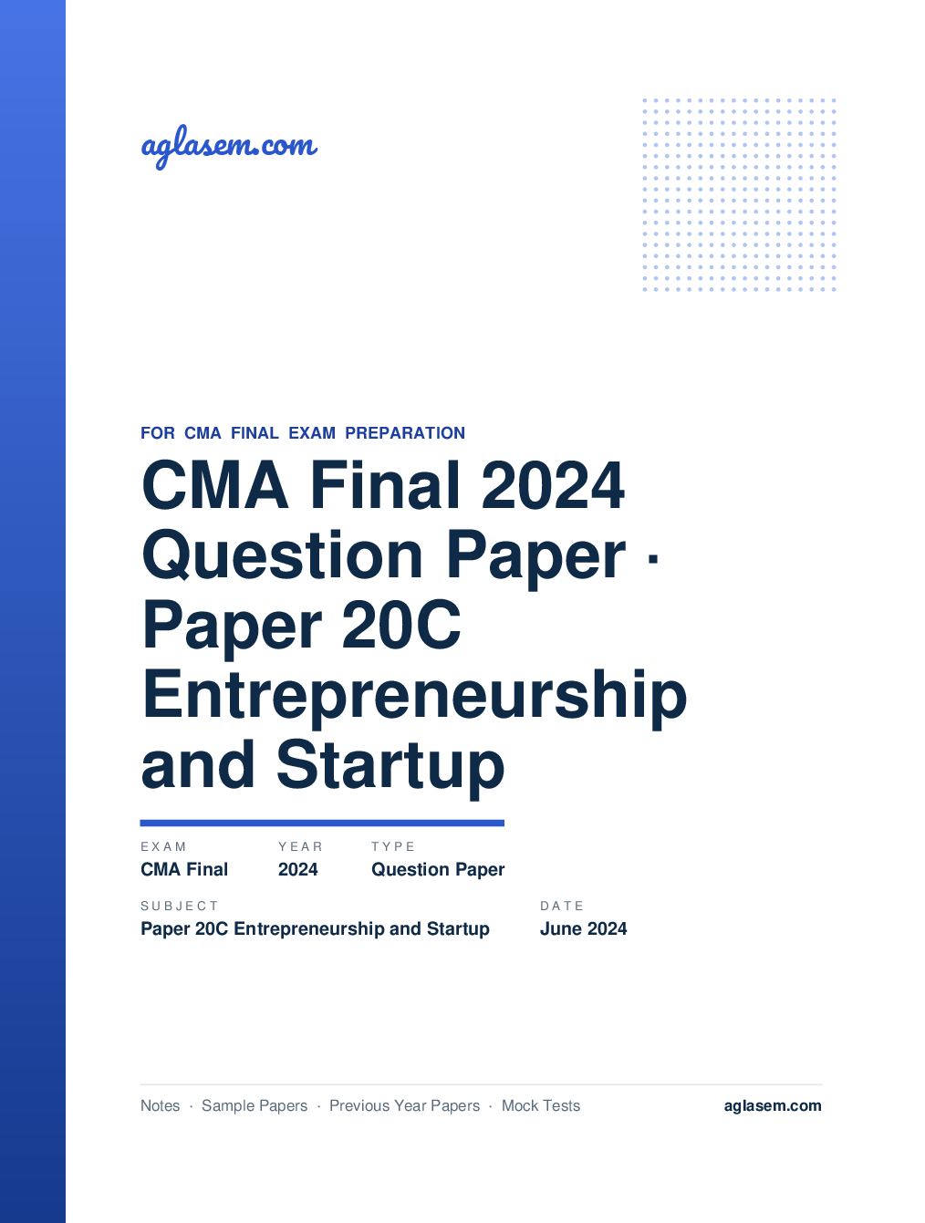 CMA Final June 2024 Question Paper Paper 20C Entrepreneurship and Startup - Page 1 of 8