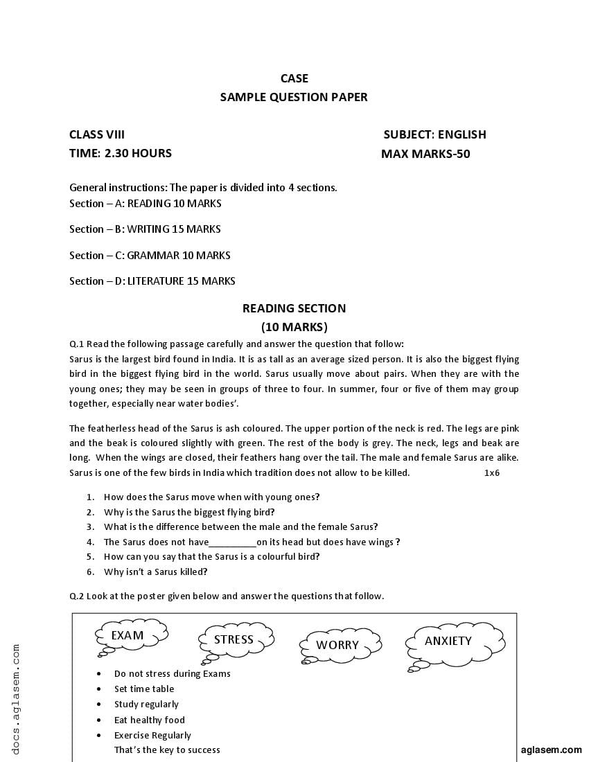 Class 8 Sample Paper 2023 English - Page 1