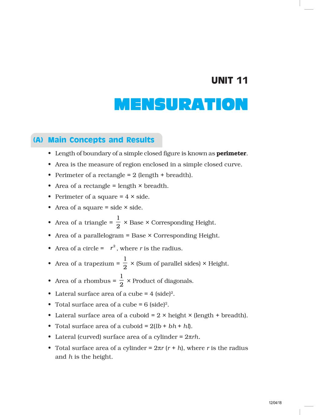 NCERT Exemplar Class 08 Maths Unit 11 Mensuration - Page 1