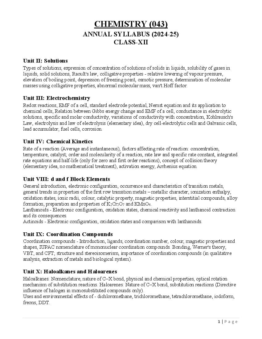 Edudel Syllabus 2025 Class 12 Chemistry - Page 1