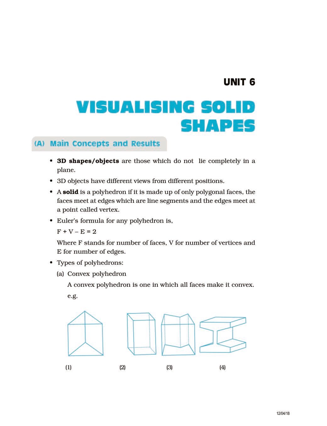 NCERT Exemplar Class 08 Maths Unit 6 Visualising The Solid Shapes - Page 1