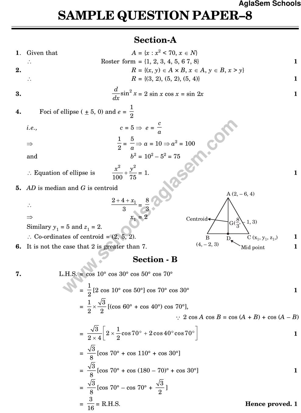 CBSE Class 11 Sample Paper for Mathematics Set 8 - Page 1