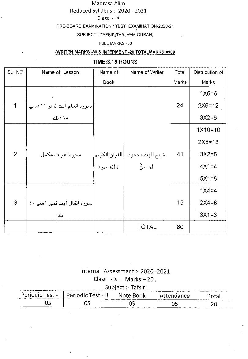 TBSE Class 10 Syllabus 2021 Tafsir - Page 1