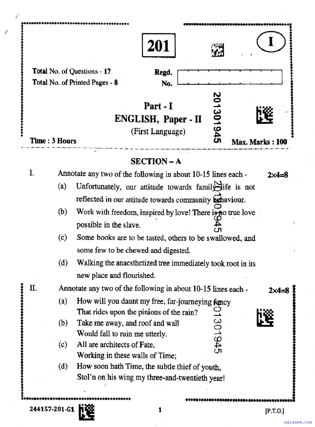 AP 12th Question Paper 2025 English - Page 1 of 8