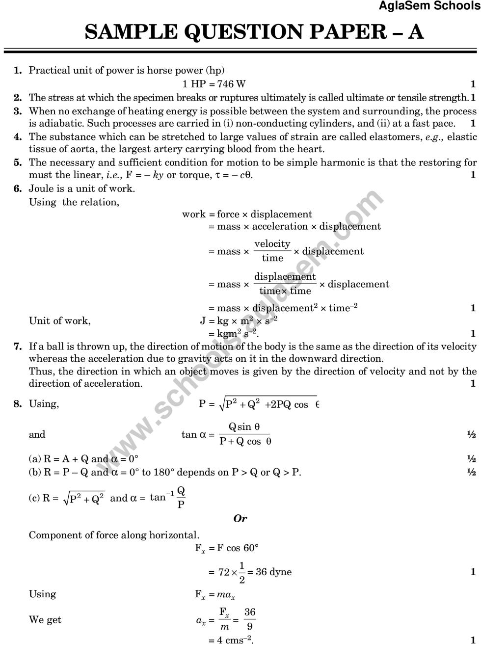 Cbse Class 11 Physics Sample Paper With Answers Set B Gambaran