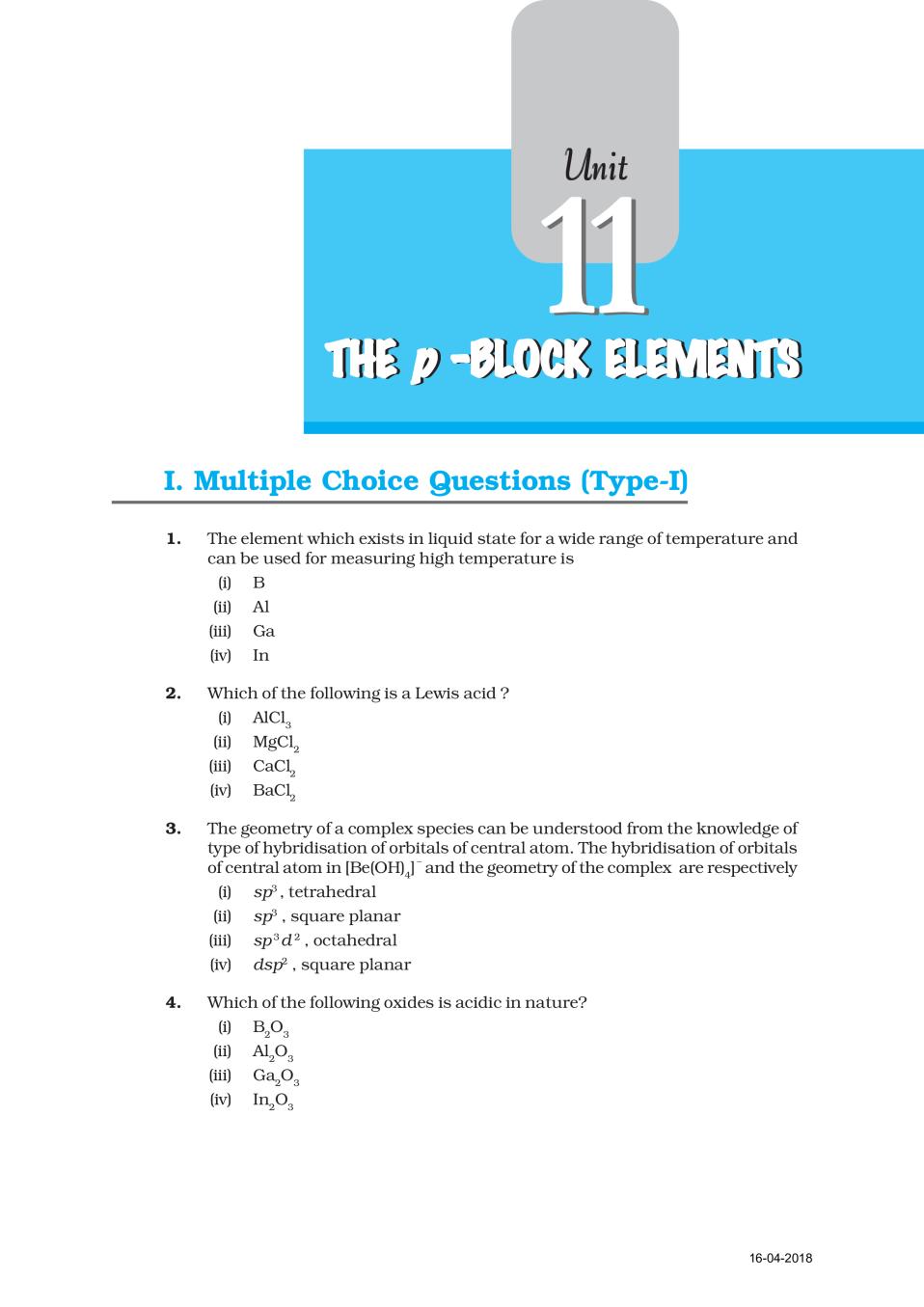 NCERT Exemplar Class 11 Chemistry unit 11 The p -block elements - Page 1