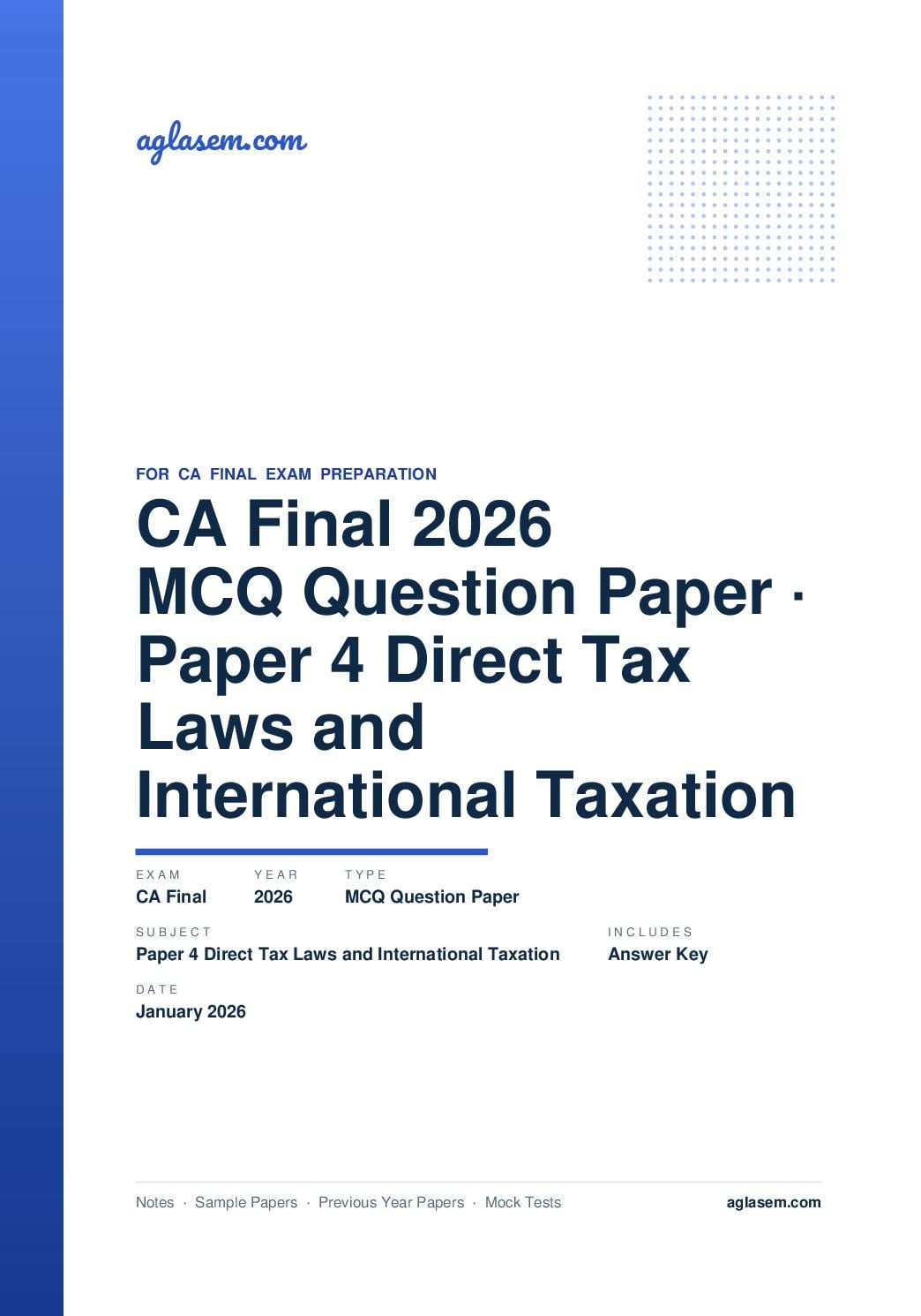 CA Final January 2026 MCQ Question Paper with Answer Key Paper 4 Direct Tax Laws and International Taxation - Page 1 of 14