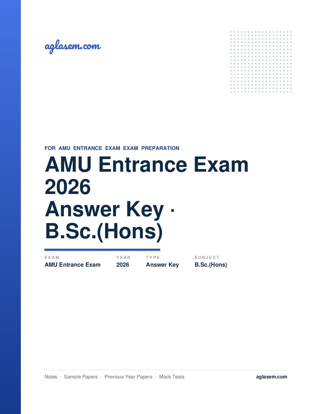 AMU Entrance Exam 2026 Answer Key B.Sc.(Hons) - Page 1 of 3