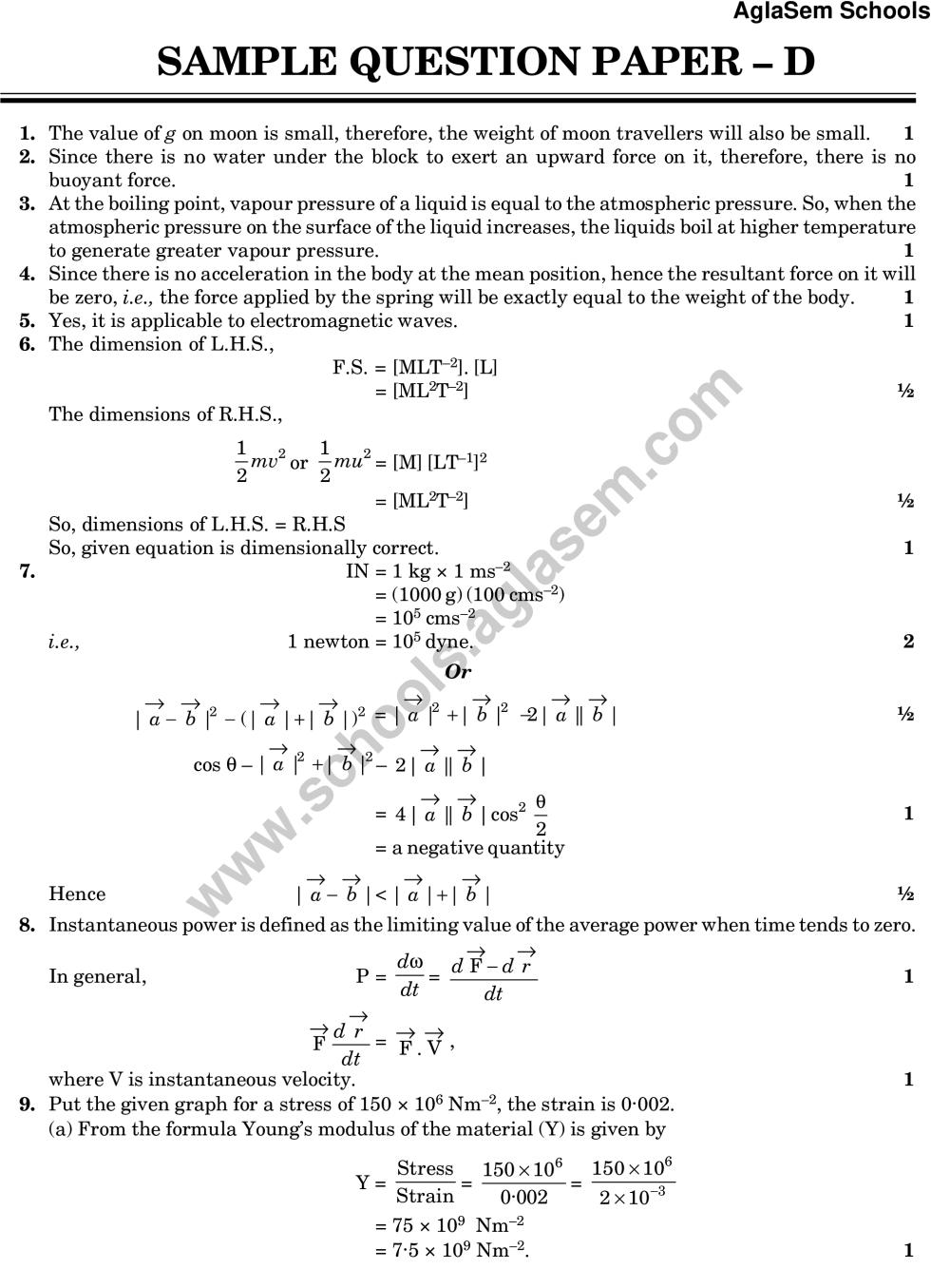 CBSE Class 11 Sample Paper for Physics Set d - Page 1