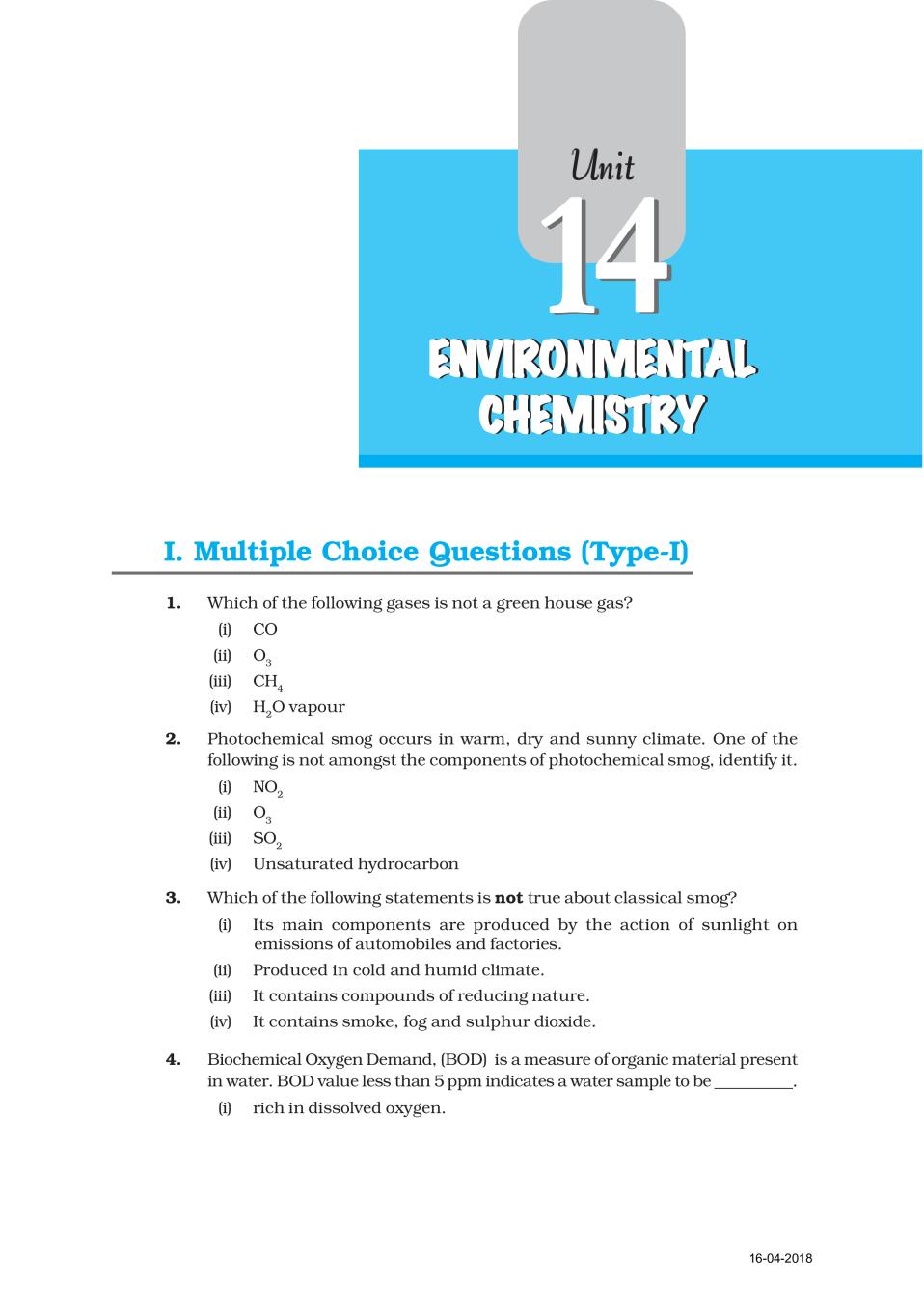 NCERT Exemplar Class 11 Chemistry unit 14 Environmental chemistry - Page 1