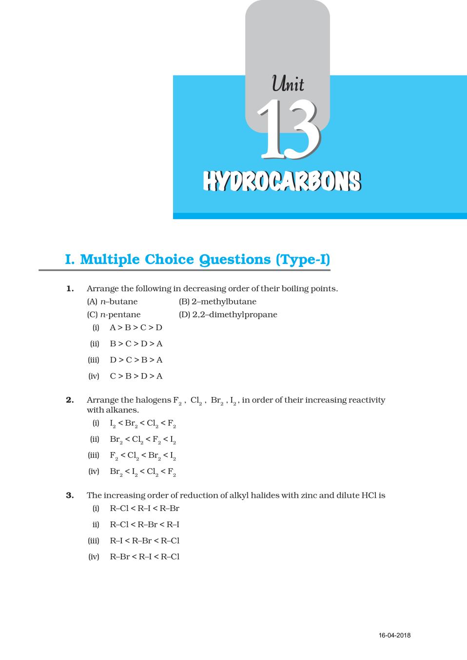 NCERT Exemplar Class 11 Chemistry unit 13 Hydrocarbons - Page 1