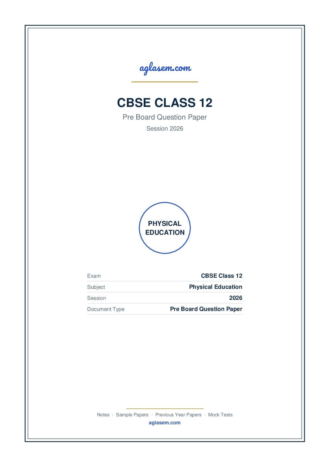 Class 12 Pre Board Question Paper 2026 Physical Education - Page 1 of 7