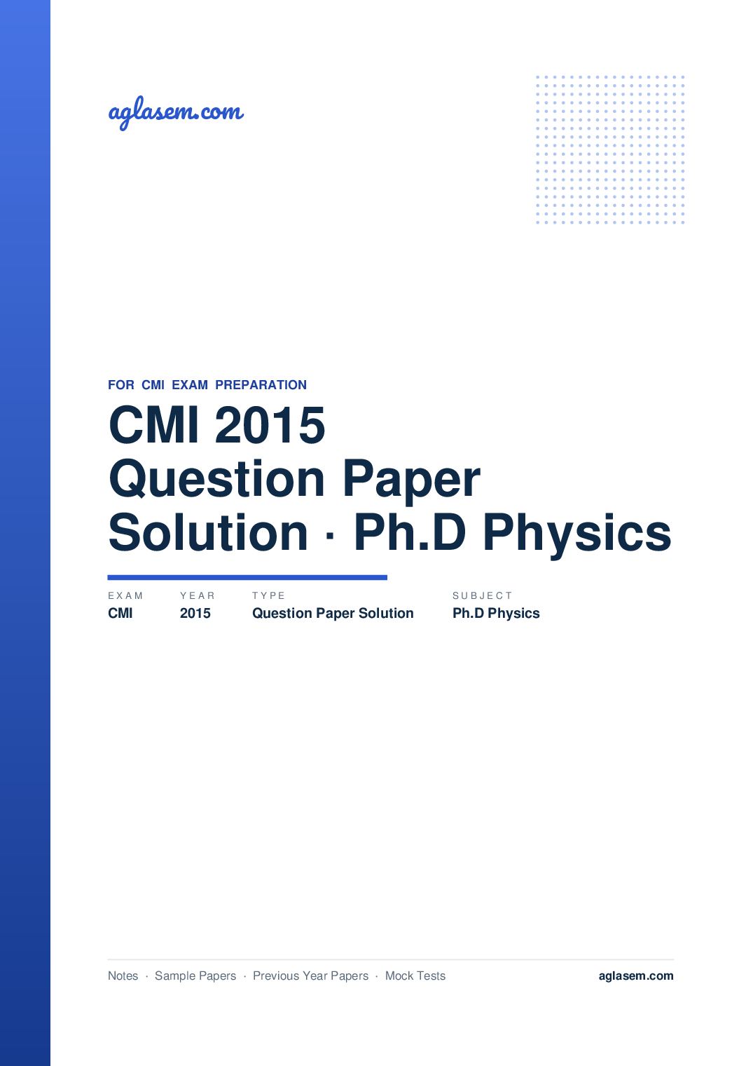 CMI Entrance Exam 2015 Question Paper Solution Ph.D Physics - Page 1 of 4