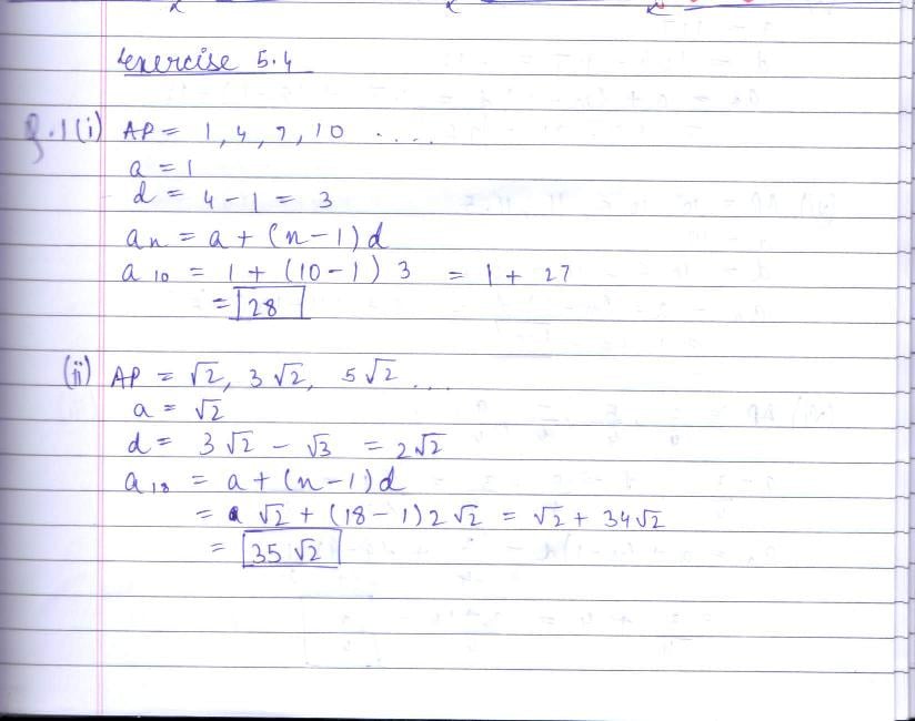 RD Sharma Solutions Class 10 Chapter 5 Arithmetic Progressions Exercise 5.4 - Page 1