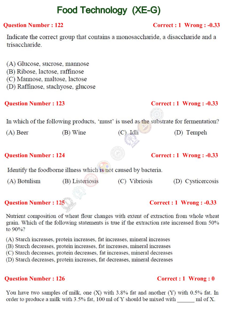 GATE 2017 Food Technology (XE-G) Question Paper with Answer - Page 1