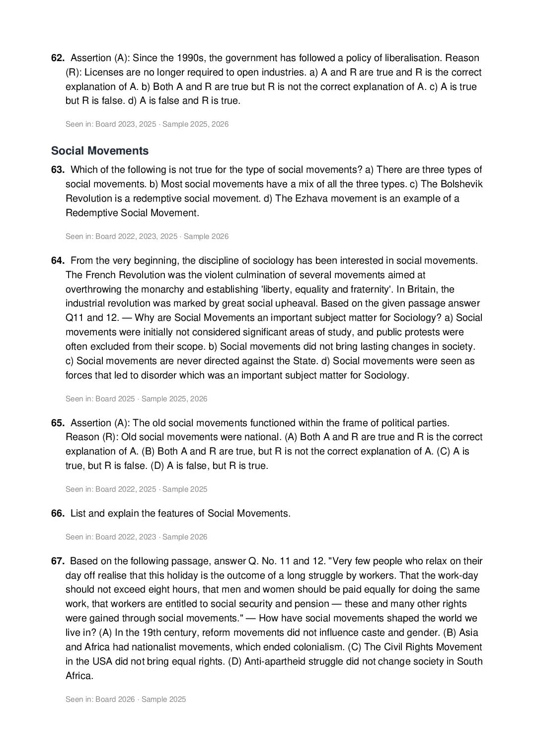 CBSE Class 12 Sociology Important Questions 2027 (PDF)