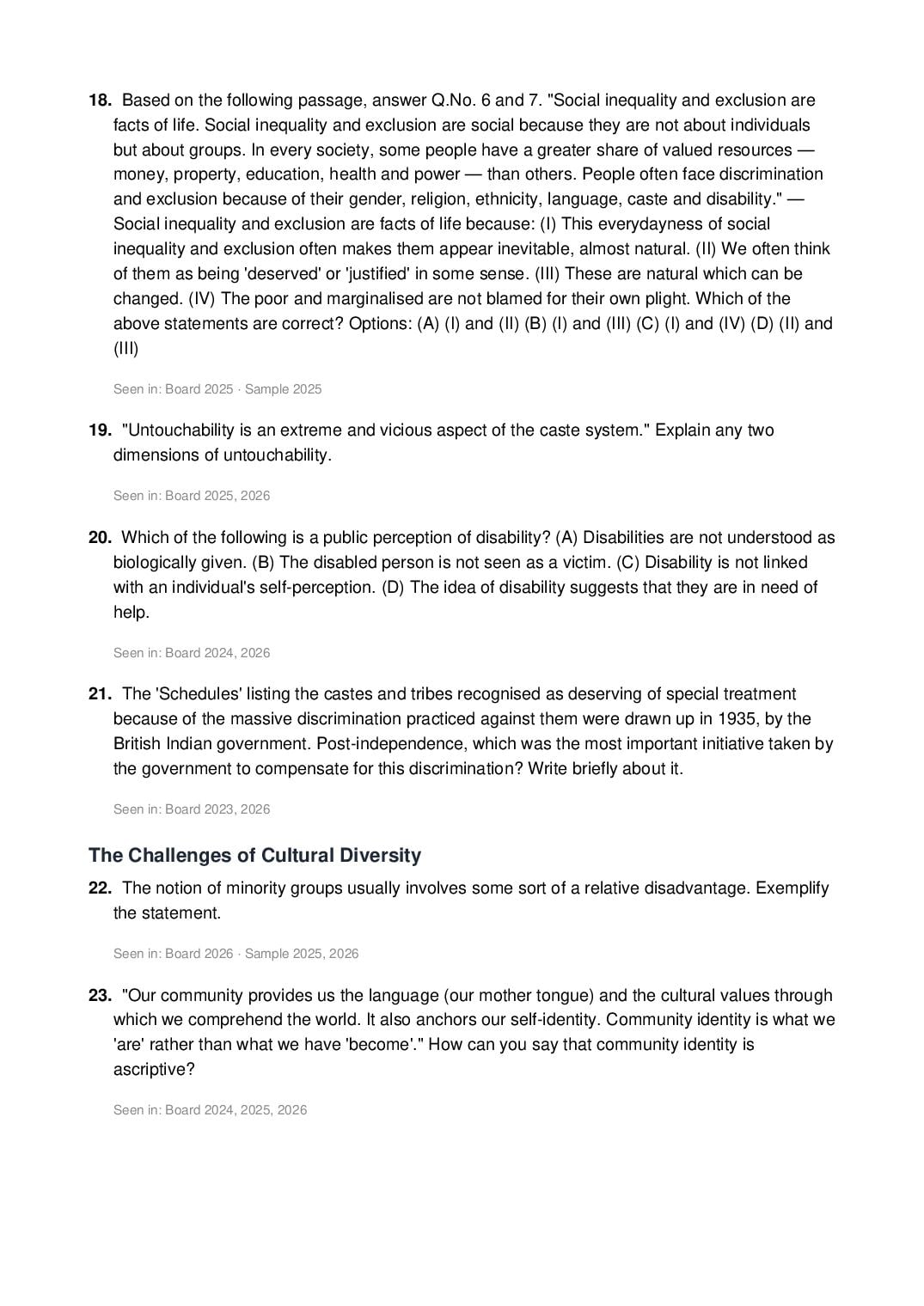 CBSE Class 12 Sociology Important Questions 2027 (PDF)