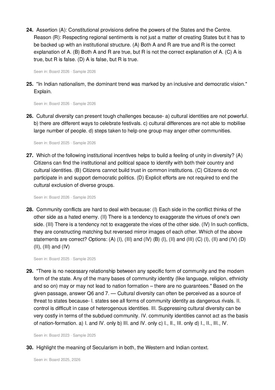 CBSE Class 12 Sociology Important Questions 2027 (PDF)