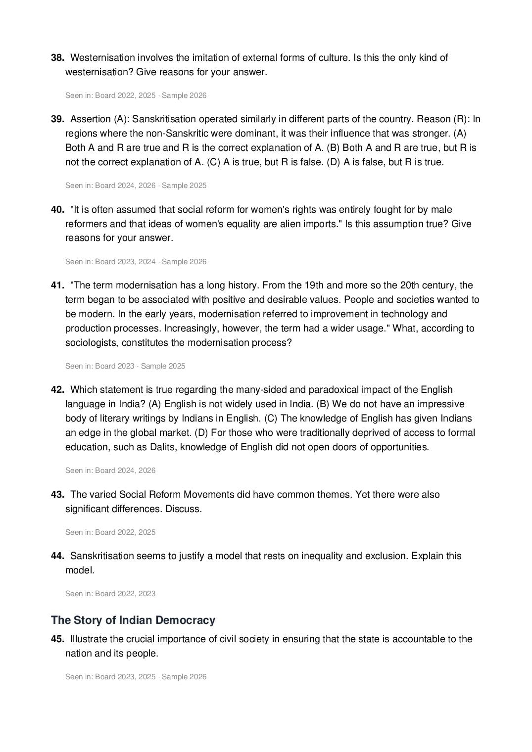 CBSE Class 12 Sociology Important Questions 2027 (PDF)
