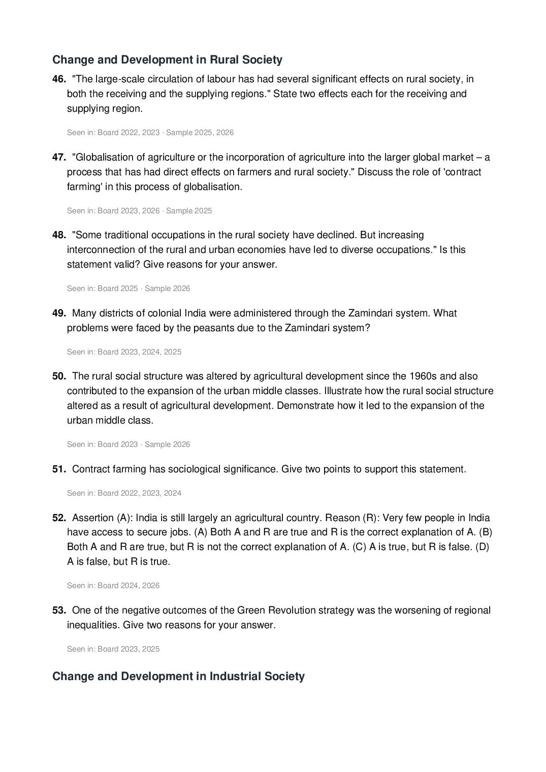 CBSE Class 12 Sociology Important Questions 2027 (PDF)