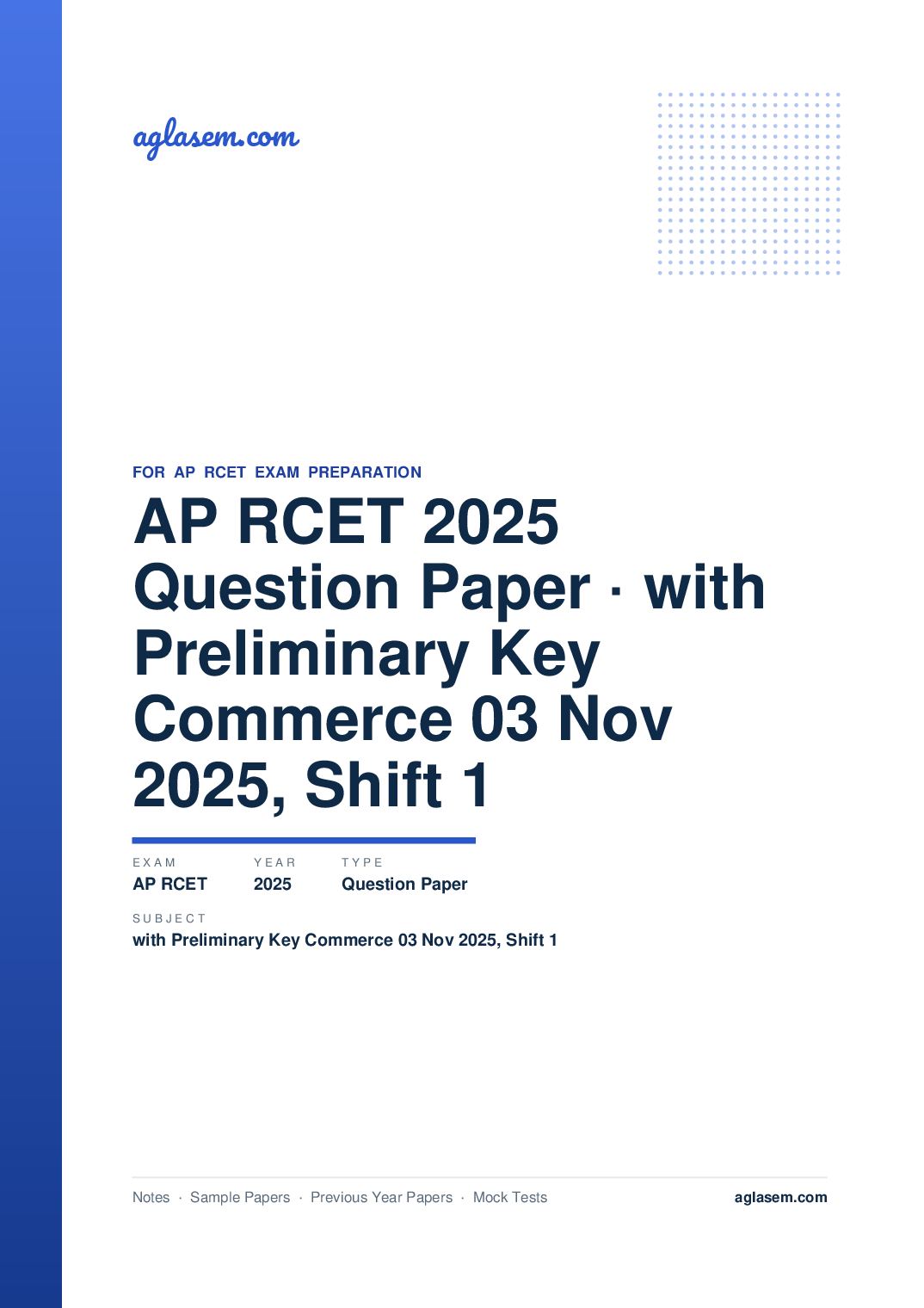 AP RCET 2025 Question Paper with Preliminary Key Commerce 03 Nov 2025, Shift 1 - Page 1 of 60