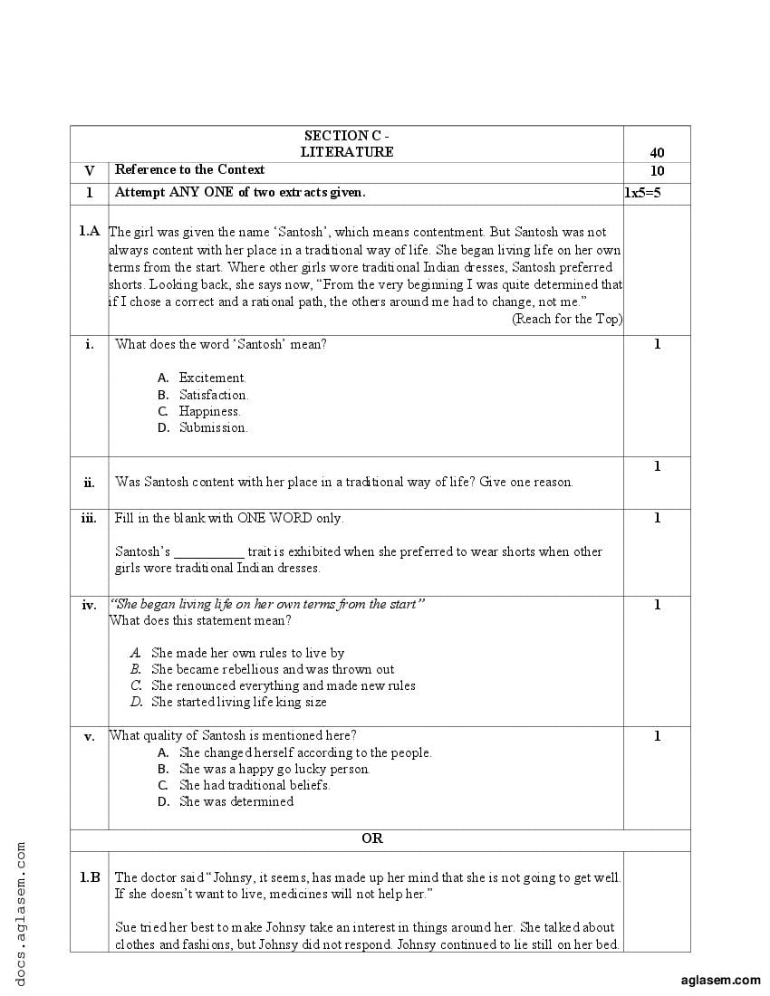 Tenses Sample Paper Class 9