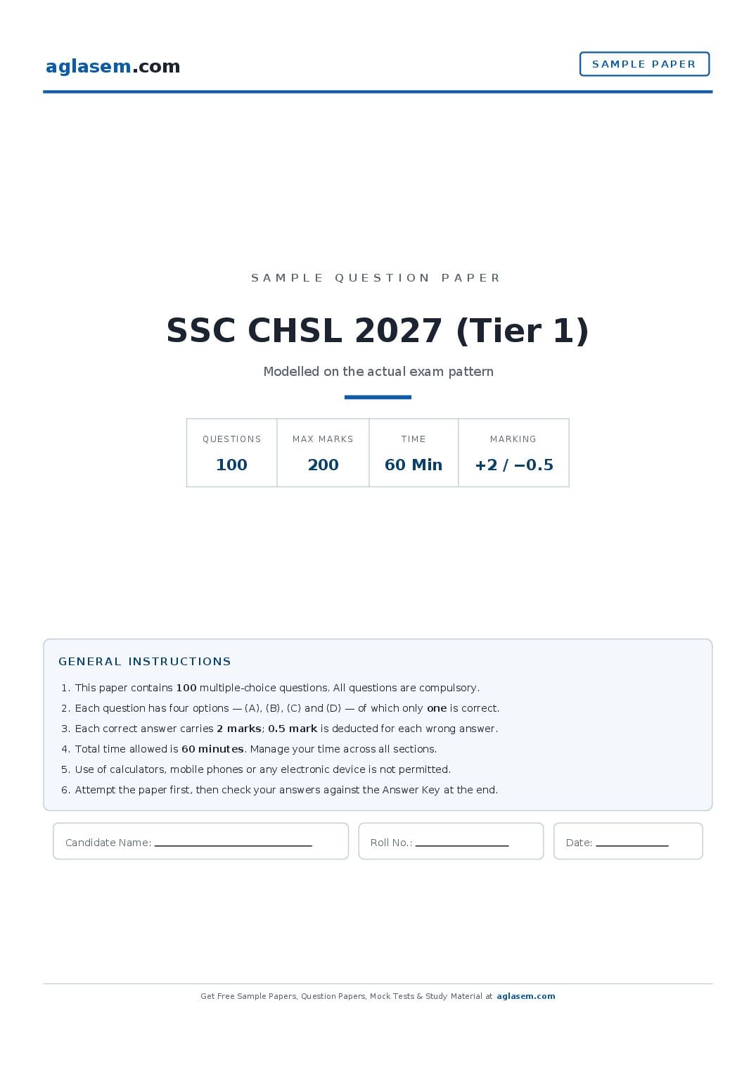 SSC CHSL 2027 Sample Paper (Tier 1) - Page 1 of 29