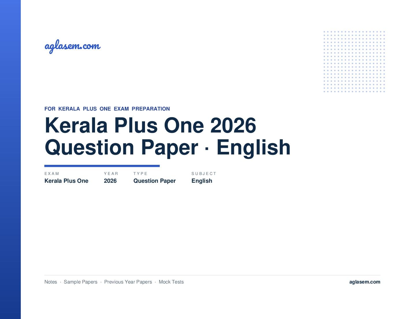 Kerala Plus One Question Paper 2026 English - Page 1 of 8