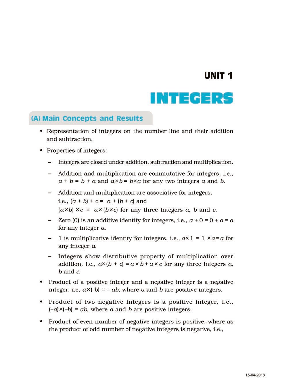 NCERT Exemplar Class 07 Maths Unit 1 Integers - Page 1