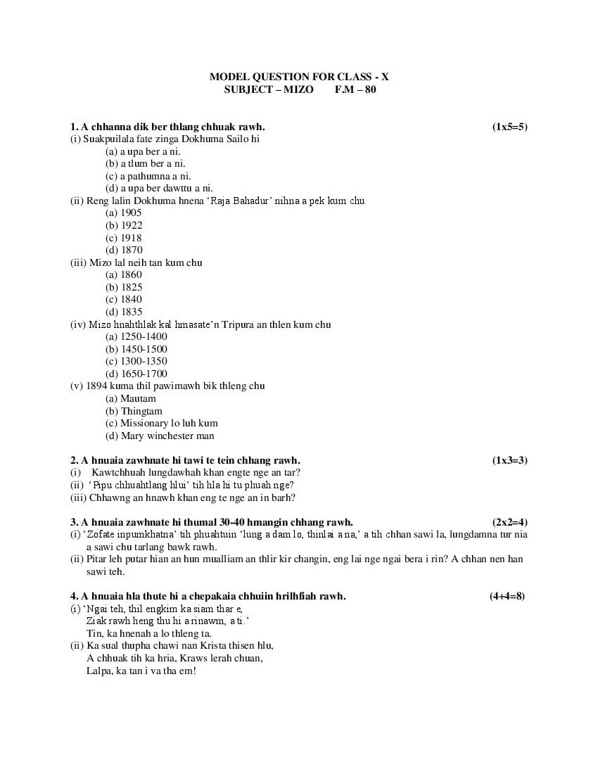 TBSE Class 10 Syllabus 2021  Mizo - Page 1