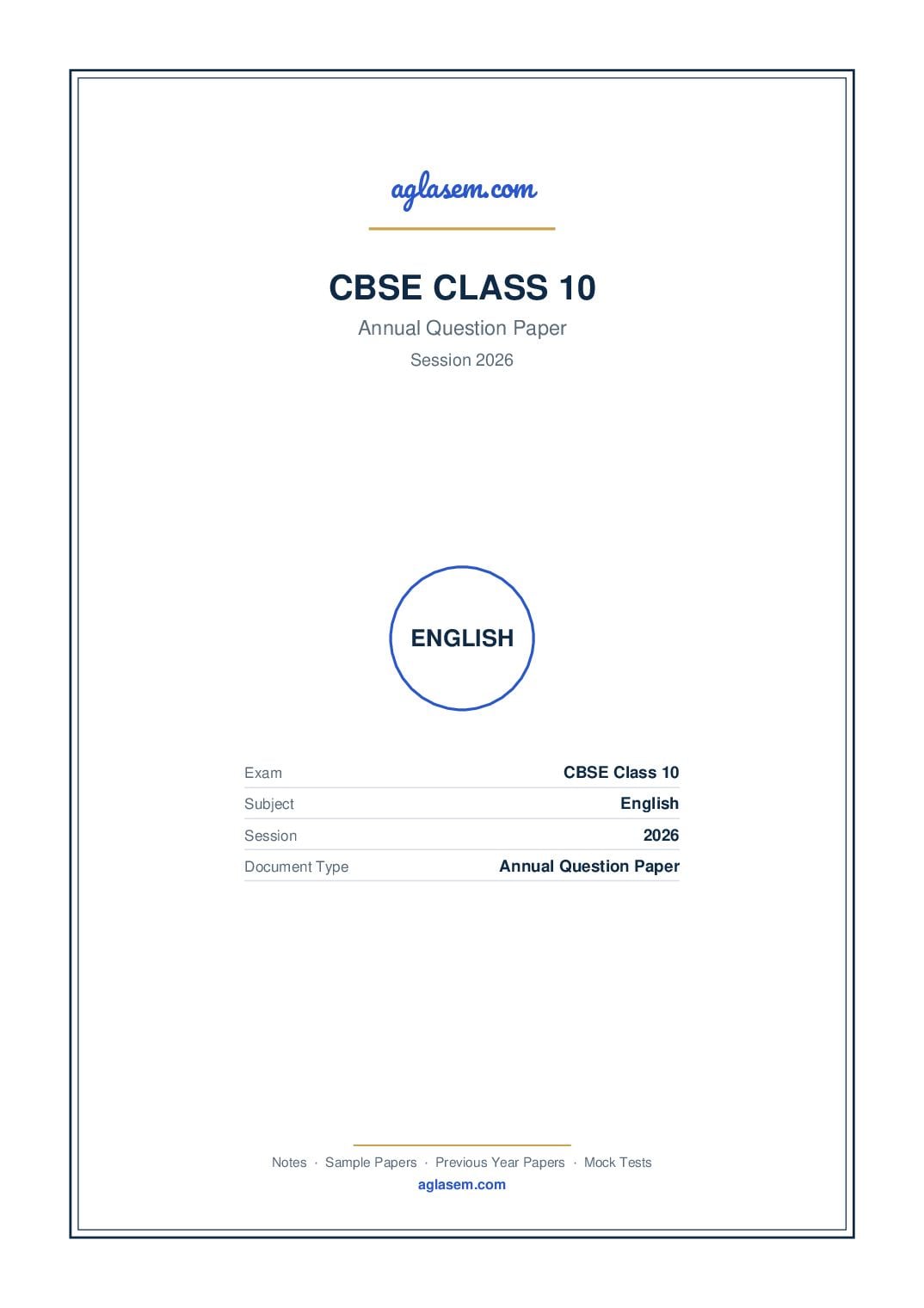 Class 10 Question Paper 2026 English - Page 1 of 39