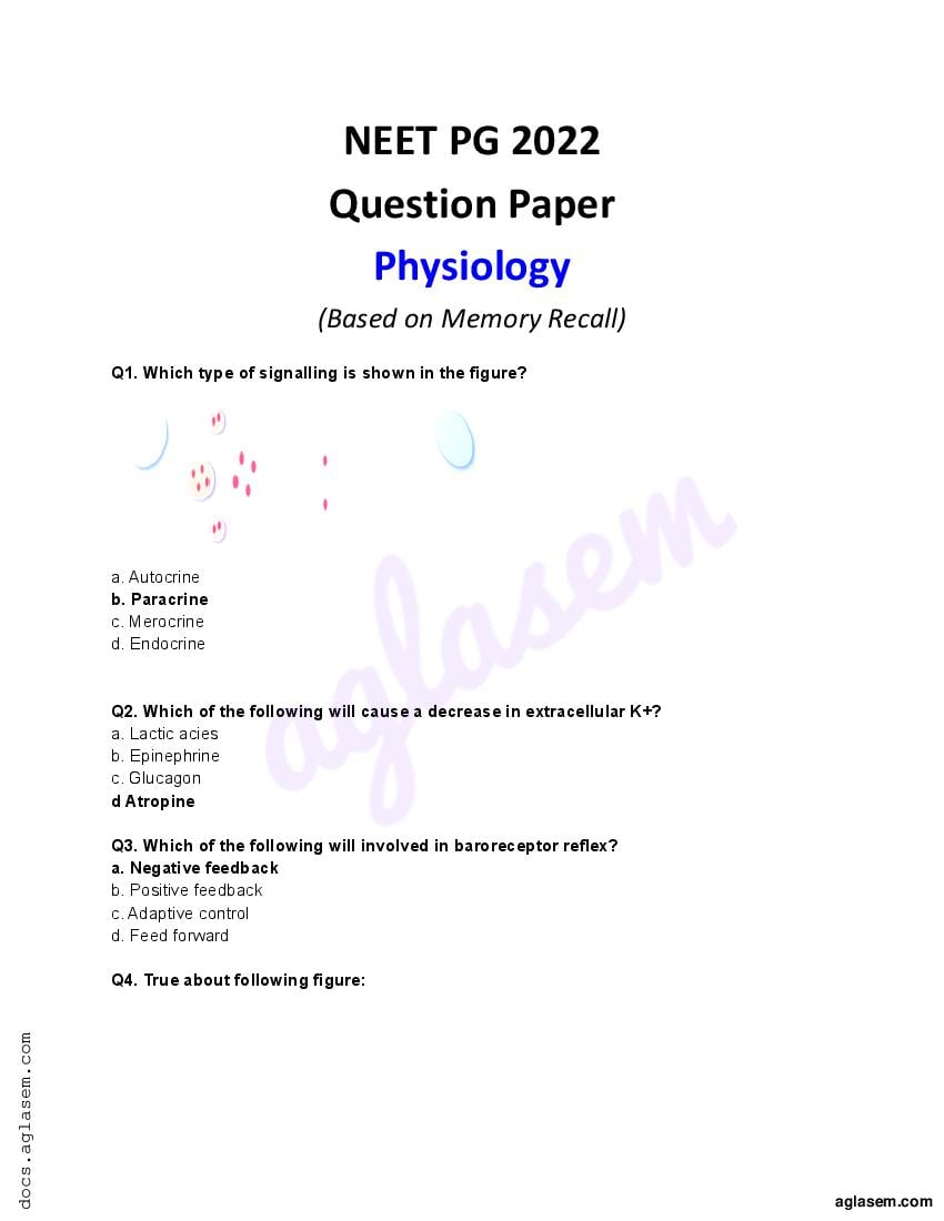 NEET PG 2022 Question Paper Physiology - Page 1