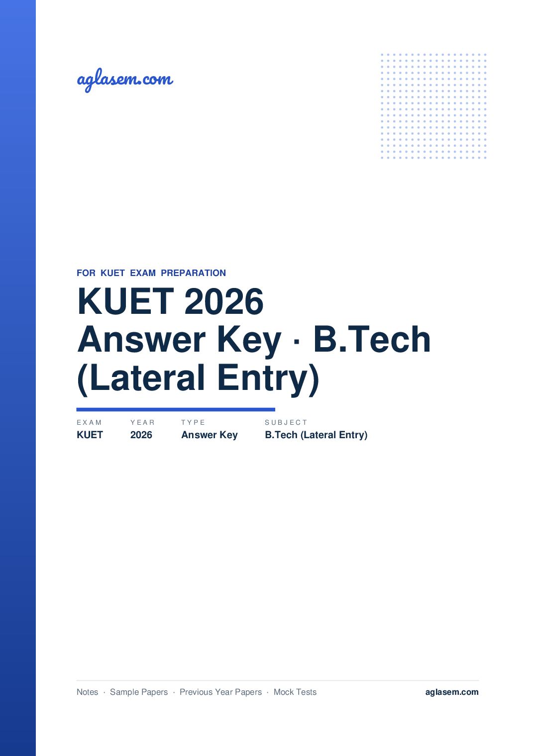 KUET 2026 Answer Key B.Tech (Lateral Entry) - Page 1 of 4