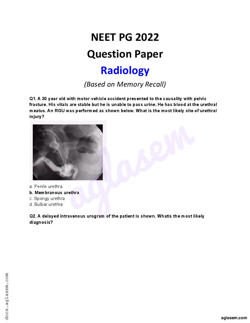 NEET PG 2022 Question Paper Radiology - Page 1