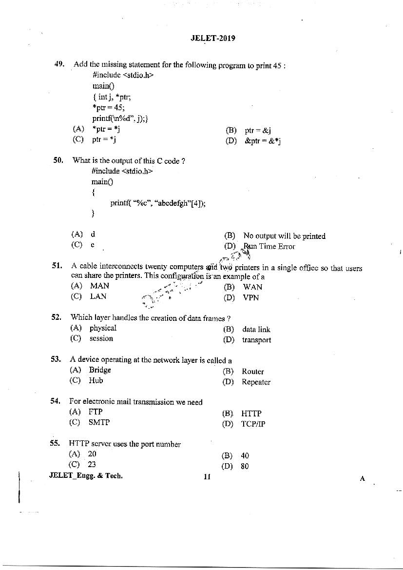 WB JELET 2019 Question Paper PDF (5 Papers incl. Agri, Printing)