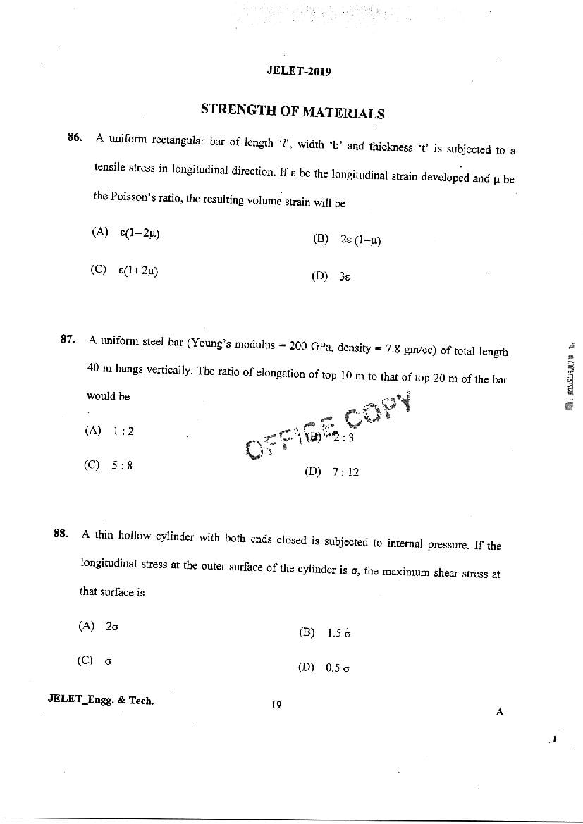 WB JELET 2019 Question Paper PDF (5 Papers incl. Agri, Printing)