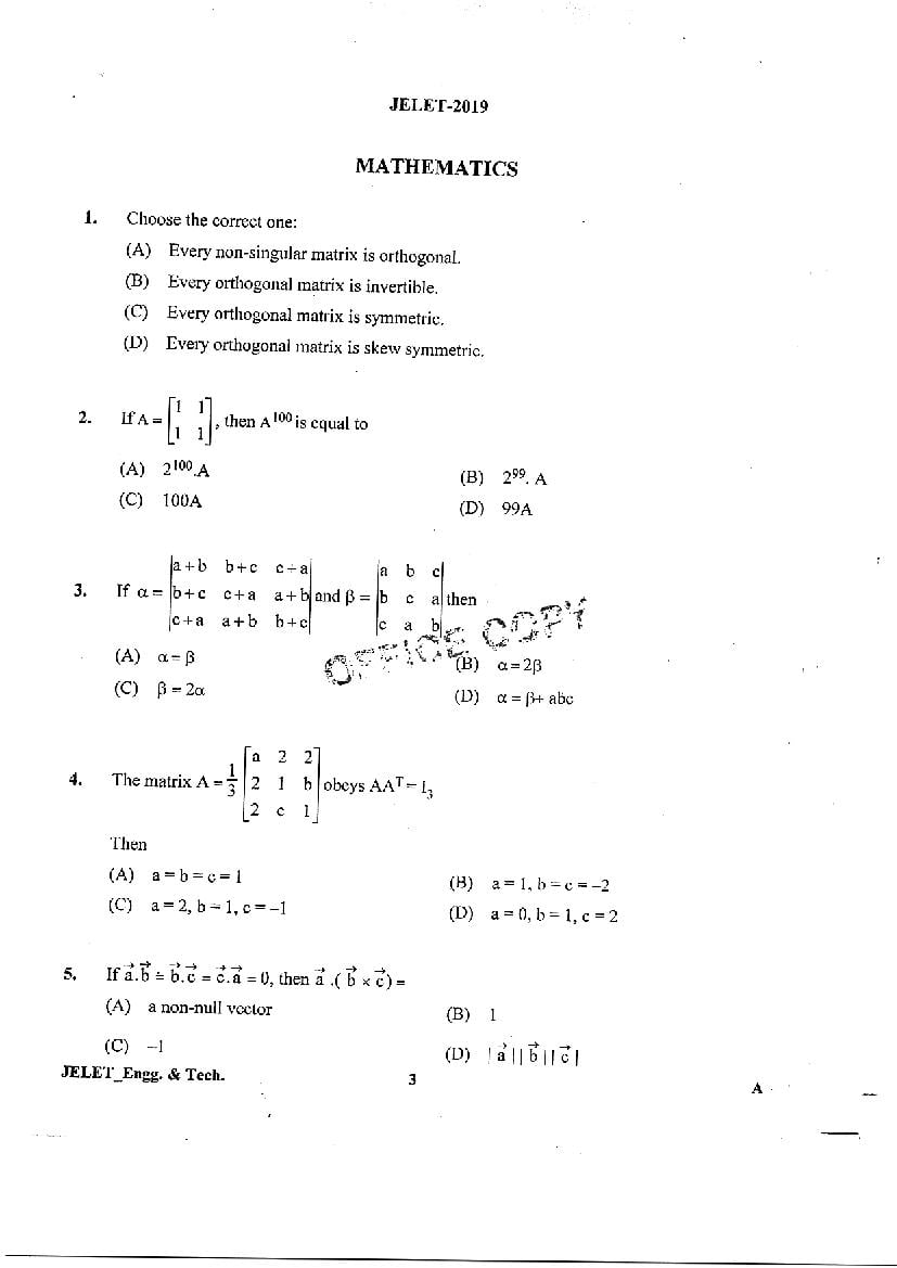 WB JELET 2019 Question Paper PDF (5 Papers incl. Agri, Printing)