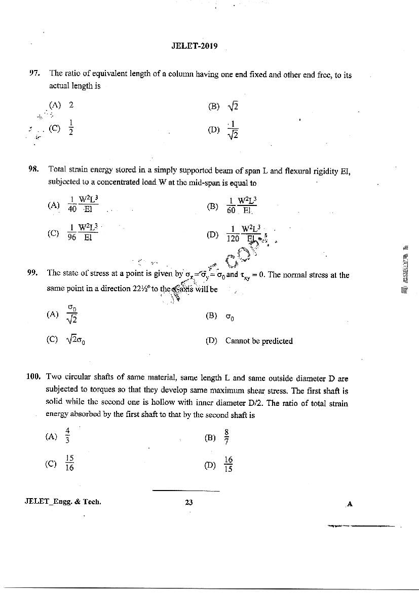 WB JELET 2019 Question Paper PDF (5 Papers incl. Agri, Printing)