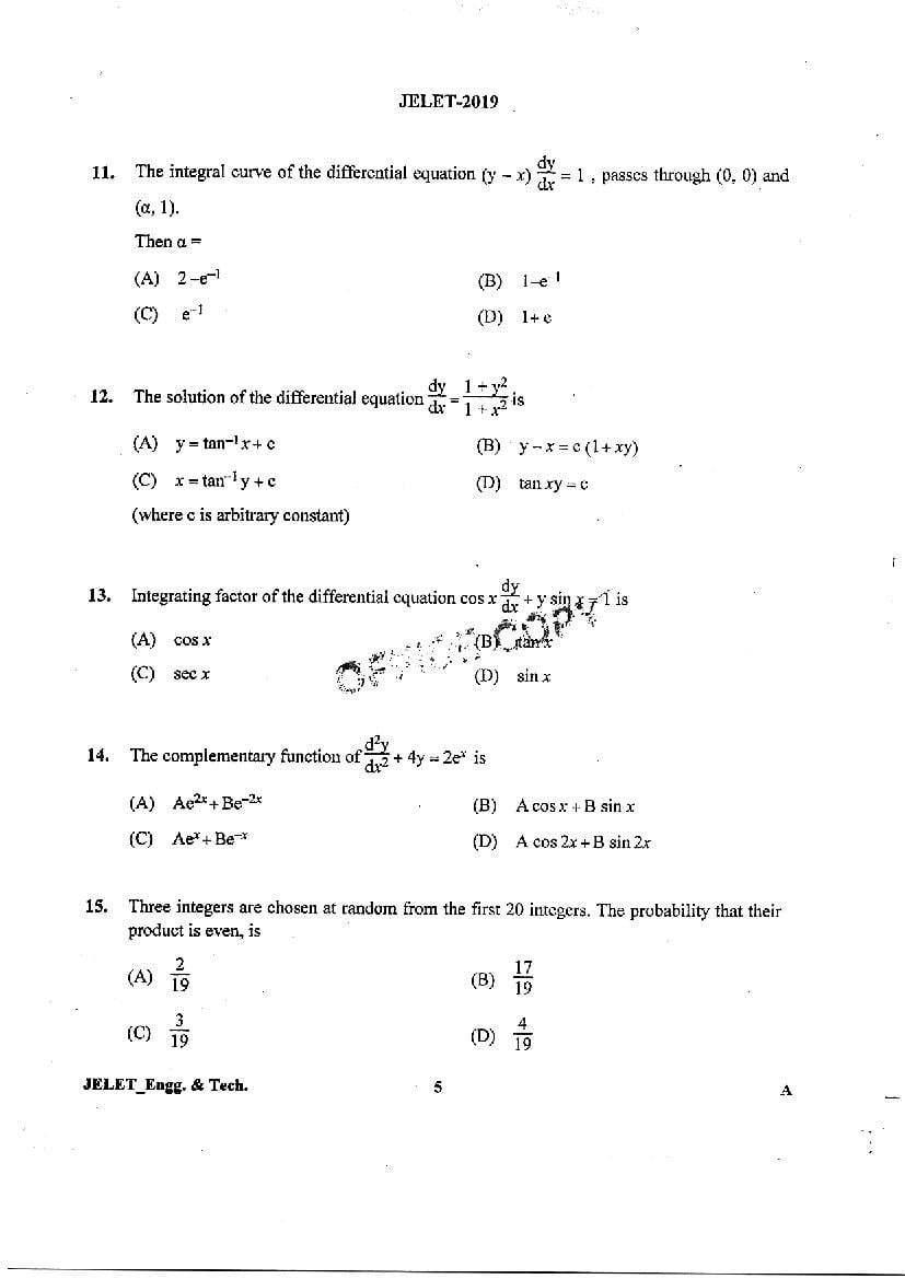 WB JELET 2019 Question Paper PDF (5 Papers incl. Agri, Printing)
